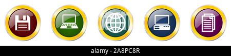 Set aus bunten Web glänzend Vector Icons, Computer, Notebook und Globus Schaltflächen in eps 10 für Webdesign und mobile Anwendungen auf weißem Hintergrund Stock Vektor