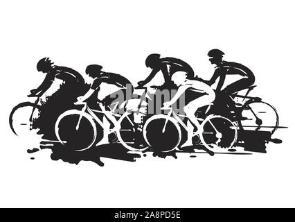 Radrennen, expressive stilisiert. Abbildung: Radfahrer in voller Geschwindigkeit. Nachahmung von Hand zeichnen. Auf weissem Hintergrund. Vector zur Verfügung. Stock Vektor