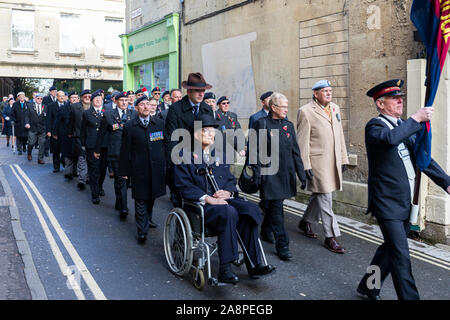 Trowbridge Royal British Legion Remembrance Sonntag Parade, 10. November 2019, Ankunft am war Memorial in Trowbridge Park, Wiltshire, England, Großbritannien Stockfoto