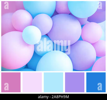 Farblich passende Palette von bunten Luftballons Hintergrund, druckvolle Pastellfarbenen und Soft Focus. Rosa und Mint ballons Foto wand Geburtstag Dekoration. Stockfoto