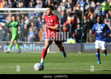 Cardiff, Großbritannien. 10 Nov, 2019. Tommy Rowe von Bristol City in Aktion. EFL Skybet Meisterschaft übereinstimmen, Cardiff City v Bristol City an der Cardiff City Stadion am Sonntag, den 10. November 2019. Dieses Bild dürfen nur für redaktionelle Zwecke verwendet werden. Nur die redaktionelle Nutzung, eine Lizenz für die gewerbliche Nutzung erforderlich. Keine Verwendung in Wetten, Spiele oder einer einzelnen Verein/Liga/player Publikationen. pic von Andrew Obstgarten/Andrew Orchard sport Fotografie/Alamy Live news Credit: Andrew Orchard sport Fotografie/Alamy leben Nachrichten Stockfoto