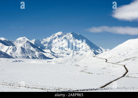 Nordamerika; USA; Alaska; Alaska Range Berge; Denali National Park, das Mount Denali: Frischer Schnee; Blick von Stony Hill Stockfoto