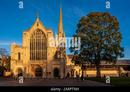 Norwich Cathedral in Norwich, UK - Arbeiten am Norwich Cathedral begann im Jahre 1096, im Jahre 1145 abgeschlossen. Die Kathedrale der heiligen und ungeteilten Dreifaltigkeit. Stockfoto