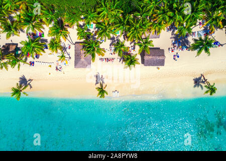 Luftaufnahme von tropischen Strand. Saona Island, Dominikanische Republik Stockfoto