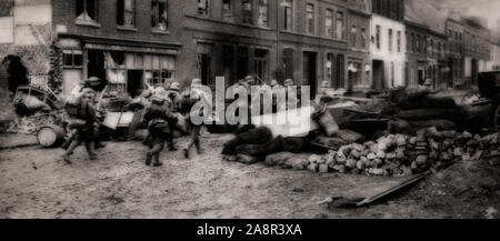 Während der Schlacht von Bailleul, 13. - 15. April 1918, die deutschen Truppen vorangetrieben, Bailleul, 12 km (7,5 mi) westlich von Armentières zu nehmen, trotz steigender britischen Widerstand. Erst in den späten Nachmittag des 16. April haben die deutschen Truppen beginnen, um die neue Linie zu schließen, aber die britischen Truppen in der Schlacht Zone leicht angewidert die deutsche Infanterie. Stockfoto