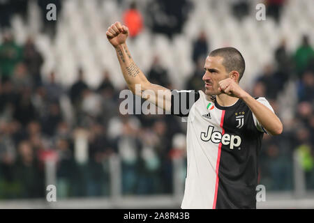 Torino, Italien. 10 Nov, 2019. 19 leonardo Bonucci, Juventus Turin) happinessduring FC Juventus vs AC Mailand, der italienischen Fußball-Serie-A Männer-WM in Turin, Italien, 10. November 2019 - LPS/Claudio Benedetto Credit: Claudio Benedetto/LPS/ZUMA Draht/Alamy leben Nachrichten Stockfoto