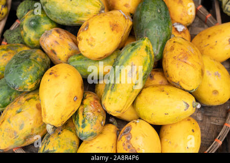 Reife Papaya Früchte zum Verkauf innerhalb einer Obstmarkt, Cebu City, Philippinen Stockfoto