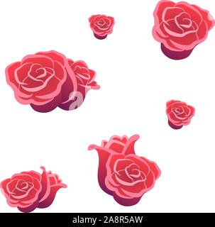 Rosen nahtlose Muster auf weißem Hintergrund isoliert. Blumen Hintergrund für Tapeten fabric Card. Romantische symbol Dekoration für Valentines Tag. Flache vektor Package Template. Liebe Hochzeit Konzept Stock Vektor