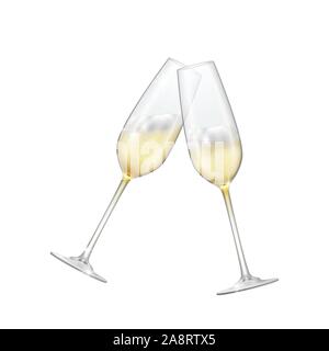 Zwei Gläser Champagner auf weißem Hintergrund Champagner gekreuzt Stock Vektor