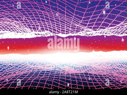 Retro neon Hintergrund mit 80s Laser Raster und Sterne Stil Stock Vektor