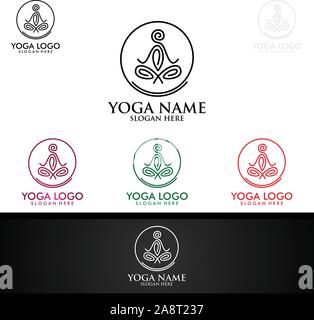 Yoga und Lotus flower Logo mit Health Spa Konzept und menschliche Silhouette Stock Vektor