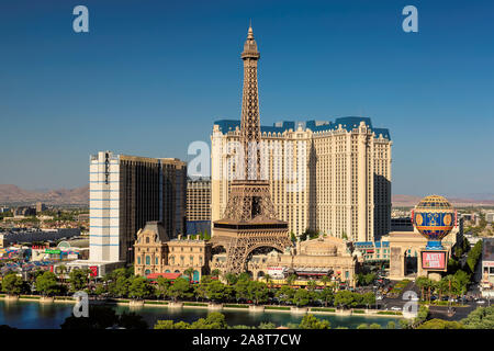 Las Vegas Strip Skyline in Nevada als bei Sonnenuntergang gesehen Stockfoto