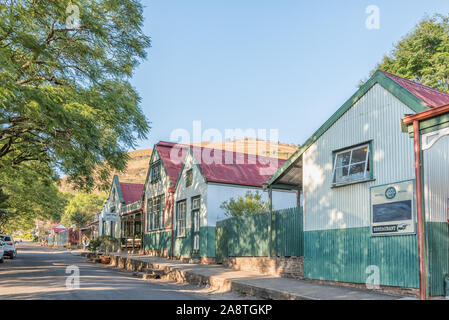 PILGRIMS REST, SÜDAFRIKA - 21. MAI 2019: eine Straße, Szene, mit der historischen Royal Hotel Gebäude, in Pilgrims Rest, Mpumalanga Stockfoto