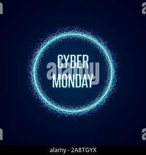 Cyber Monday Konzept Banner in leuchtenden neon Style auf dunkelblauem Hintergrund. Vector Illustration Stock Vektor