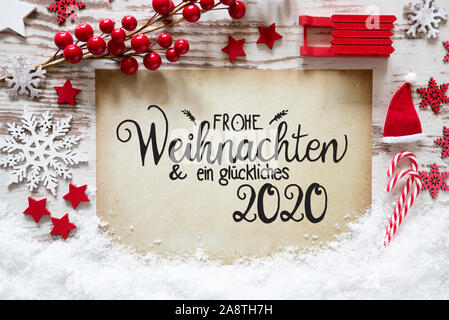 Helles Rot Weihnachten Dekoration, Papier, Glueckliches 2020 bedeutet Glücklich 2020 Stockfoto