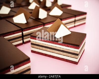 Schokolade Kuchen Schichten mit mehreren Ebenen. 3D-Darstellung. Stockfoto