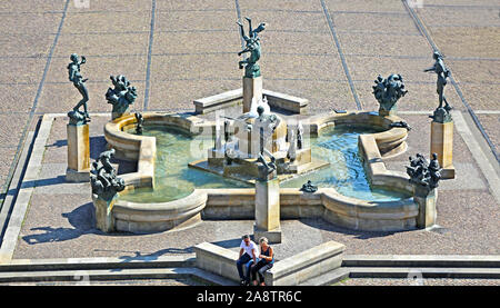 Halle/Saale, Germany-August 24, 2019: Der Gobel Brunnen an der Halle Marktplatz Stockfoto