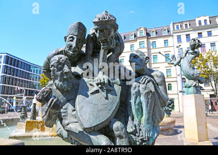 Halle/Saale, Germany-August 24, 2019: Der Gobel Brunnen an der Halle Marktplatz Stockfoto