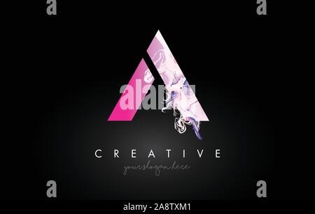 Einen Brief künstlerische Violette Farbe Flow Symbol Logo Design. Kreative Tinte fließt Schreiben Icon Design Vector Illustration. Stock Vektor