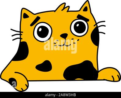 Abbildung: Cute Kitty. Vektor. Gelbe süße Katze. Flache kawaii Stil. Stock Vektor