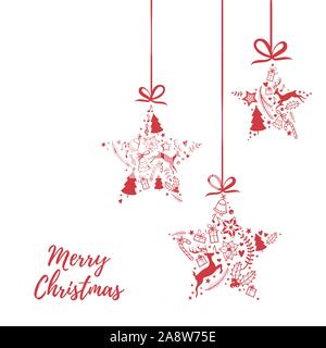 Hand Weihnachten doodles in Stern gezeichnet - Vorlage für Weihnachten Karten oder Einladungen Stock Vektor