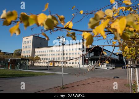 Dresden, Deutschland. 11 Nov, 2019. Herbstlich verfärbten Laub vor dem Landtag. Am gleichen Tag, die erste Sitzung der Wahlkommission Review Board in den Landtag beschäftigt sich mit den Beschwerden gegen die Landtagswahl vom 1. September 2019. Credit: Sebastian Kahnert/dpa-Zentralbild/dpa/Alamy leben Nachrichten Stockfoto