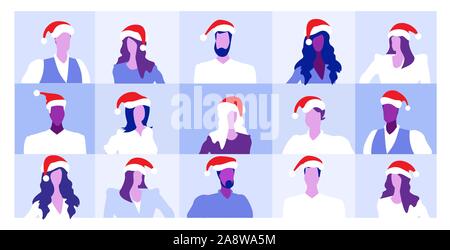 Profil avatar Set mix Rennen Geschäftsleute tragen rote Weihnachtsmütze frohe Weihnachten Frohes neues Jahr Winterurlaub feier Konzept Geschäft Leute Sammlung Gesicht Porträt horizontale Skizze Vector Illustration Stock Vektor