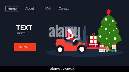 Santa claus fahren Stapler laden bunte Geschenk Geschenk Boxen Lieferung und Versand Konzept frohe Weihnachten Winter frohe Feiertage neue Feier horizontale Skizze kopieren Raumzeiger Abbildung Stock Vektor