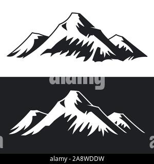 Berge Landschaft schwarz weiß Set Vector Illustration silhouette Outdoor Camping Reisen Symbol Stock Vektor