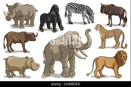 Wilde Tiere. Afrikanische Pflanzenfresser und Fleischfresser. Vector Illustration Stock Vektor
