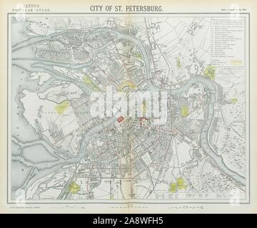 Sankt Petersburg antike Stadt Stadtplan Plan. Straßenbahnen. LETTS 1883 alte Stockfoto