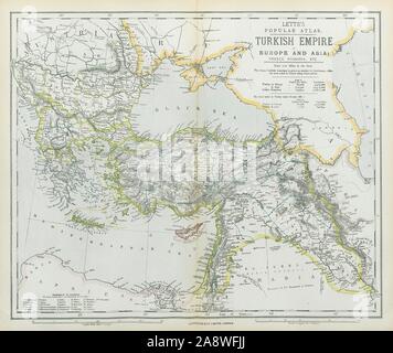 Die türkischen Osmanen in Europa und Asien. Griechenland Balkan Türkei. LETTS 1883 Karte Stockfoto