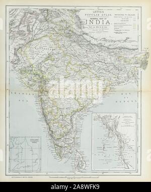 Britisch Indien Französisch Portugiesisch Native States Eisenbahnen Telegraphen LETTS 1883 Karte Stockfoto