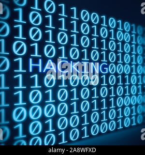 Inschrift hacking zwischen binären Ziffern auf Blau-Bildschirm