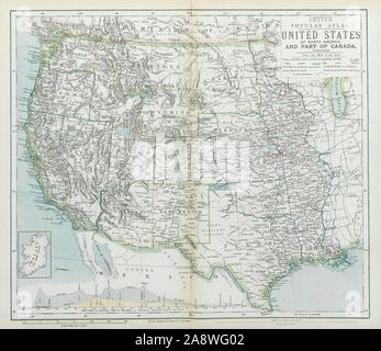 WESTERN USA Staaten & Gebiete Central Pacific Railroad Abschnitt LETTS 1883 Karte Stockfoto