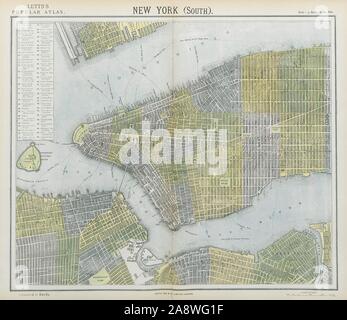 NEW YORK CITY Stadtplan Plan. Untere/Manhattan und Brooklyn. LETTS 1883 Stockfoto