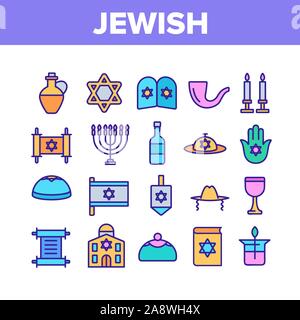 Jüdische Israel Religion Sammlung Icons Set Vector Stock Vektor