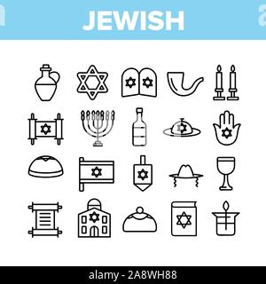 Jüdische Israel Religion Sammlung Icons Set Vector Stock Vektor