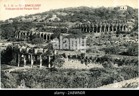 Park Güell von Gaudí, Barcelona, um 1910. Stockfoto