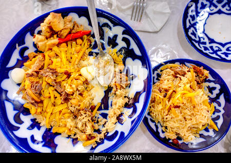 Usbekischer Pilaw in Samarkand Stockfoto