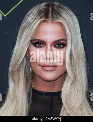 Khloe Kardashian tragen Laquan Smith kommt an der 2019 E! Der Menschen Choice Awards gehalten an Barker Hangar am 10. November 2019 in Santa Monica, Los Angeles, Kalifornien, USA. (Foto von Xavier Collin/Image Press Agency) Stockfoto