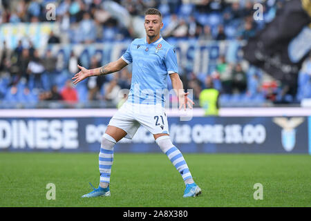 Rom, Italien. 10 Nov, 2019. Sergej Milinkovic-Savic der SS Lazio reagiert während der Serie ein Match zwischen Latium und Lecce im Stadio Olimpico, Rom, Italien Am 10. November 2019. Foto von Giuseppe Maffia. Credit: UK Sport Pics Ltd/Alamy leben Nachrichten Stockfoto