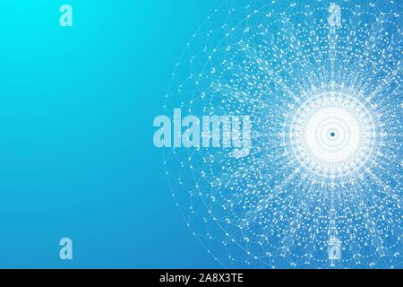 Erweiterung des Lebens. Bunte explosion Hintergrund mit angeschlossenen Leitung und Punkten, Wave fließen. Visualisierung Quantum Technologie. Abstrakte Grafik Stock Vektor