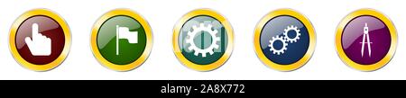 Set aus bunten Web glänzend Vector Icons, Hand, Flagge, Zahnrad und Kompass Schaltflächen in eps 10 für Webdesign und mobile Anwendungen Stock Vektor