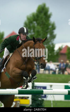 Kanada 1, Spruce Meadows Juni 2002, Raymond Texel (USA), Fleur Stockfoto