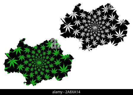 Gwangju (Südkorea, Republik Korea, ROK, spezielle Städte in Südkorea) Karte cannabis Blatt grün und schwarz ausgelegt ist, Gwangju Metropolitan City Stock Vektor