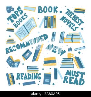 Bücher gesetzt. Lesen Konzept. Sammlung von Literatur und Text zu lesen. Vector Illustration. Stock Vektor