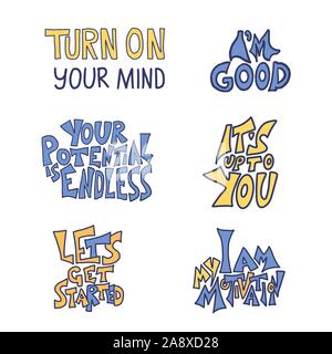 Satz von Anführungszeichen isoliert. Motivierende handdrawn Schriftzug Collection. Inspirierend Plakat stilisierte Phrasen. Vektor Typografie. Stock Vektor