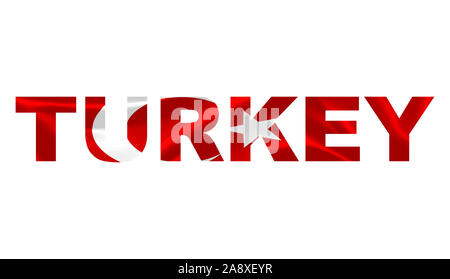 "Türkei" Schriftzug Kunst über die Türkische Flagge. Stockfoto