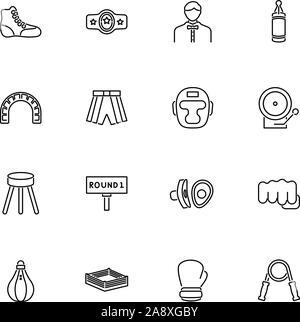 Boxen und Kämpfen, Icons Set - schwarzes Symbol auf weißem Hintergrund. Boxen und zu kämpfen, "einfache Illustration Symbol gesäumten Einfachheit Stock Vektor